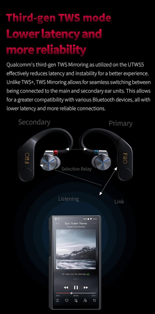 FiiO UTWS5 อะแดปเตอร์เปลี่ยนหูฟังให้เป็น True Wireless รองรับ Bluetooth5.2 Hi-Res 24bit/96kHz